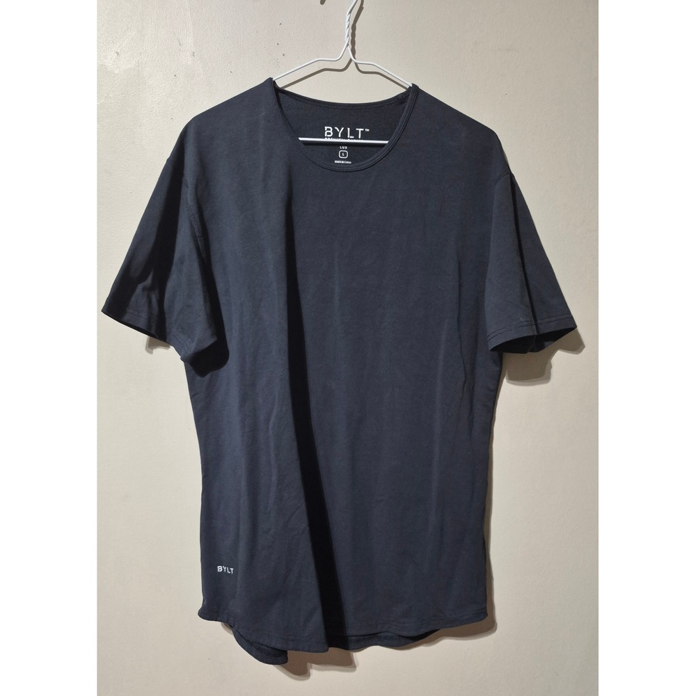 BYLT Premium Basics Lux T-Shirt Mens Large Navy Blue Curved Hem Short Sleeve Tee